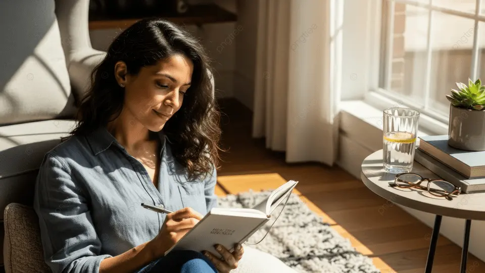 A Lady in a comfortable sunny spot writing her morning pages for the Artist's Way